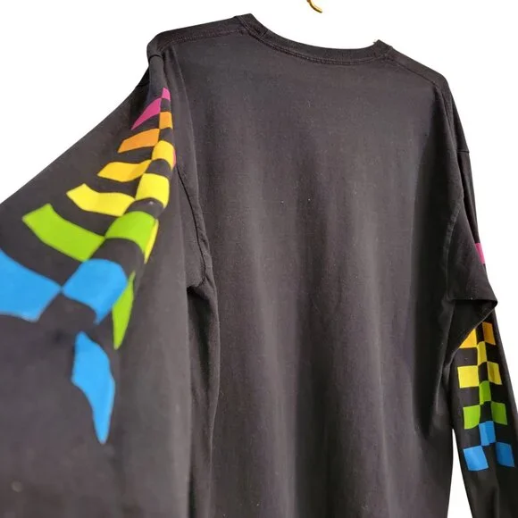 Polaroid Long Sleeve Graphic Tee With Rainbow Stripes On Back & Sleeves - 4X - Picture 5 of 16